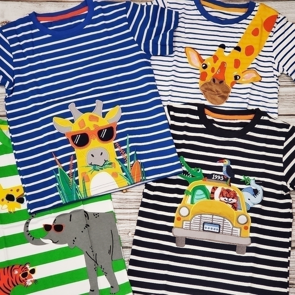 Boys Summer Safari Jungle T-Shirts Embroidered Giraffe and Zoo Animals T-Shirts